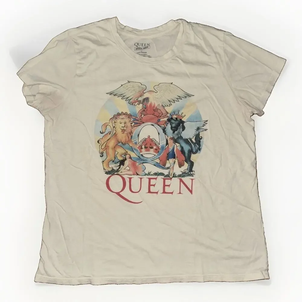 Lucky Brand Queen Band T-Shirt Cream Large 19x23